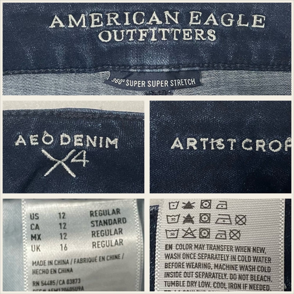 American Eagle Artist Crop Jeans Womens 12 Dark Wash Good Distressed Shredded X4 - Picture 7 of 7